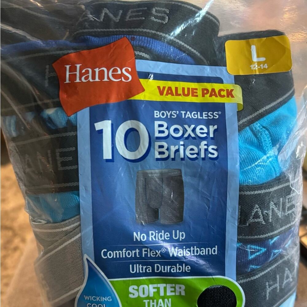 New Hanes Boys Tagless Boxer Briefs variety color (blue, black, grey) 10 Pk Larg